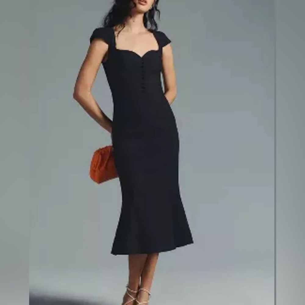 ANTHROPOLOGIE THE CECILY FIT & FLARE SWEETHEART DRESS BY MAEVE - BLACK - MEDIUM